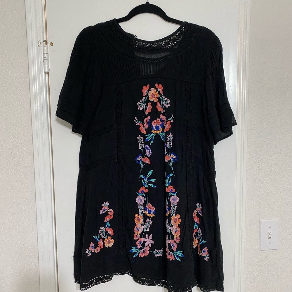 Free People Black Dress with Floral Embroidery